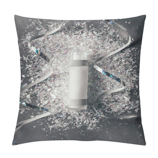 Personality  Flat Lay With Festive Ribbons And Lotion With Decorated Shavings On Silver Pillow Covers