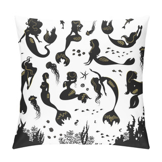 Personality  Set Of Silhouettes Of Mermaids And Sea Animals. Pillow Covers