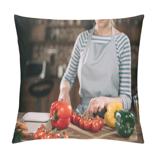Personality  Cropped Image Of Cook Cutting Cherry Tomatoes  Pillow Covers