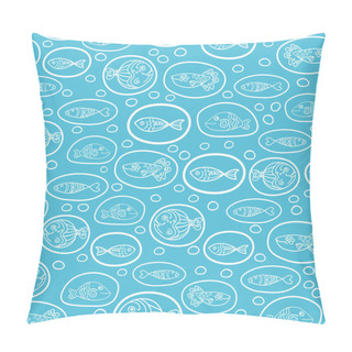 Personality  Vector Seamless Pattern With White Hand Drawn Funny Fishes In Sketch Style. Decorative Endless Marine Background. Fabric Design. Pillow Covers