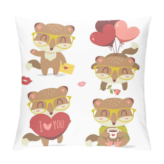 Personality  Vector Valentine's Day Fox With Heart Set Pillow Covers