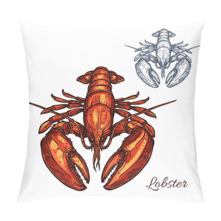 Personality  Lobster Isolated Sketch For Seafood Design Pillow Covers