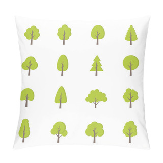 Personality  Green Trees Set. Flat Style. Flat Forest Tree Icon - Stock Vecto Pillow Covers