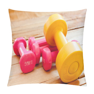 Personality  Fitness Dumbbells On The Desk Wooden Pillow Covers