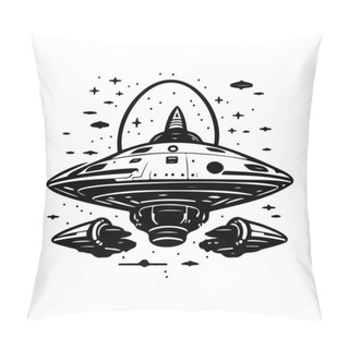 Personality  Ufo Icon Hand Draw Black Space Logo Vector Element And Symbol Perfect. Pillow Covers