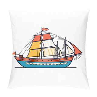 Personality  Sailing Ship Vector Illustration, Colorful Sailboat Isolated White Background, Marine Vessel Graphic Design. Oldfashioned Sailing Ship, Red Yellow Sails, Nautical Theme Artwork. Cartoon Style Pillow Covers