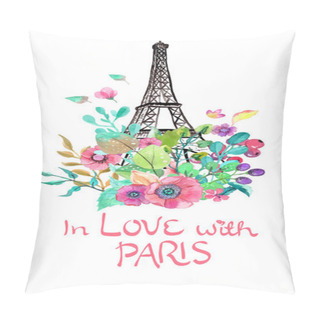 Personality  Eiffel Tower With Watercolor Flowers Pillow Covers