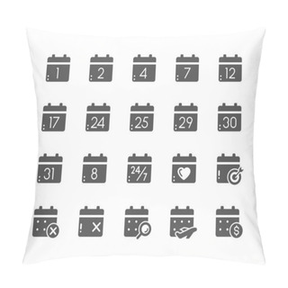 Personality  Calendar With Numbers. Today, Payday, Search Data, Schedule. Calendar With Cross Marks And Heart. Vector Solid Icons. Simple Pictogram Pillow Covers
