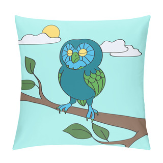 Personality  Blue Owl In The Daytime - Vector Illustration Pillow Covers