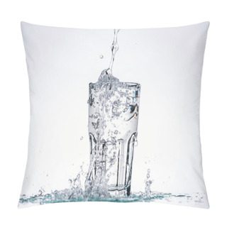Personality  Water Pouring In Full Glass On White Background With Backlit And Splashes Pillow Covers
