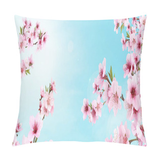 Personality  Amazing Spring Blossom. Tree Branches With Beautiful Flowers Outdoors On Sunny Day, Banner Design Pillow Covers