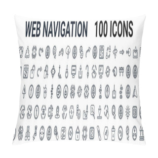 Personality  Outline Set Of Web Navigation Line Icons. Linear Vector Icons Such As Pause,telephone Call,volume,go,navigator,bookmark,add User,mic. Vector Illustration Pillow Covers