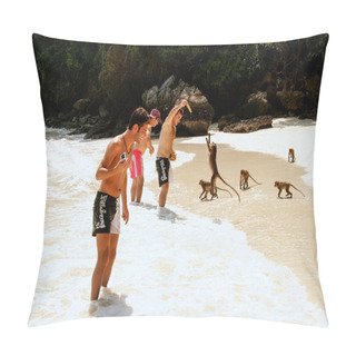 Personality  KRABI, THAILAND - NOVEMBER 30: Unidentified Men Feed Crab-eating Pillow Covers