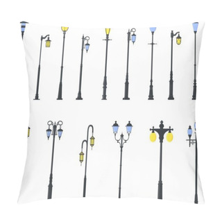 Personality  Set Of Different Types Of Street Lamps Isolated On White Background In Flat Style. Vector Illustration. Pillow Covers