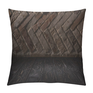 Personality  Close Up View Of Wooden Tabletop And Brick Wall Background Pillow Covers