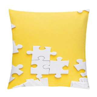Personality  Top View Of White Connected Puzzles Isolated On Yellow  Pillow Covers