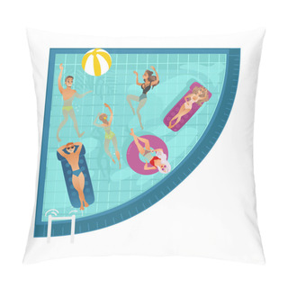 Personality  Vector Cartoon People In Swimming Pool Blue Pillow Covers