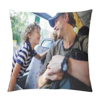 Personality  The Young Man Goes By The Bus Together With The Son. Pillow Covers
