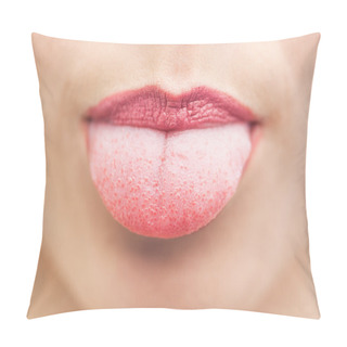 Personality  Extreme Close Up On Beautiful Mouth Tongue Out Pillow Covers