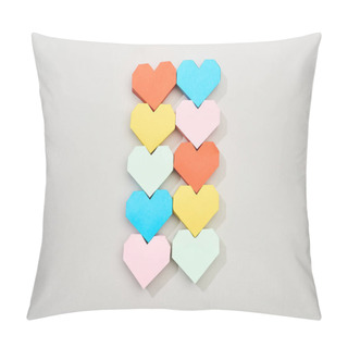 Personality  Top View Of Colored Heart Shaped Papers On Grey Background Pillow Covers