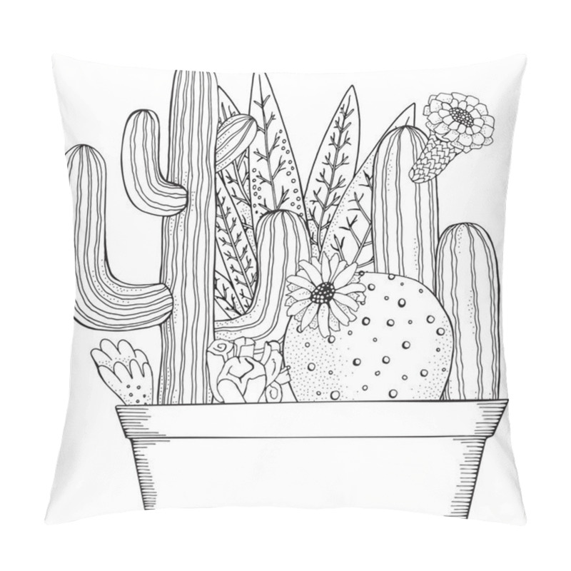 Personality  Hand Drawn Succulents In Pots Pillow Covers