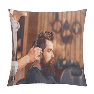 Personality  Professional Barber Styling Hair Of His Client Pillow Covers