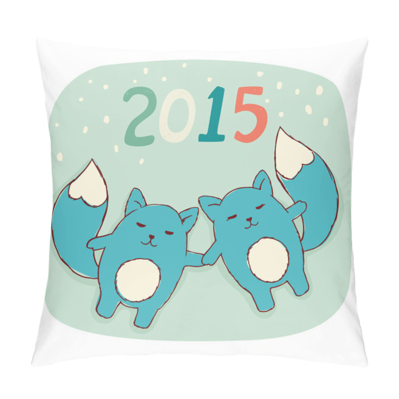 Personality  Winter cute blue foxes together in new 2015 year. Christmas postcard pillow covers