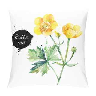 Personality  Hand Drawn Watercolor Yellow Buttercup Flower Illustration. Vector Painted Sketch Botanical Herbs Isolated On White Background  Pillow Covers