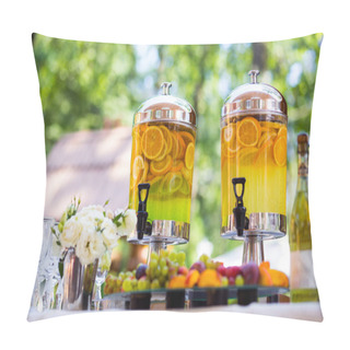 Personality  Fruity Lemonade, Fruit Refreshing Drink, Orange Juice, Catering, Glasses For Wine Or Champagne,exit Buffet, Lemonade In Glass Barrels Pillow Covers