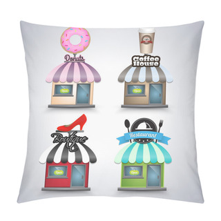 Personality  Mini Shop Icons  Banner Vector Illustration   Pillow Covers