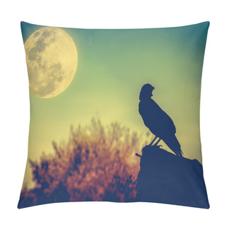 Personality  Night Sky With Full Moon, Tree And Silhouette Of Crow. Pillow Covers