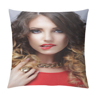 Personality  Desire. Flirtatious Woman Biting Her Sexy Lips Pillow Covers