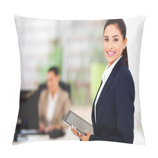 Personality  Modern Businesswoman Holding Tablet Computer Pillow Covers