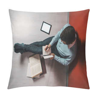 Personality  Persistent Young Student Studying On Floor Pillow Covers