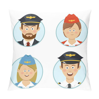 Personality  Pilots And Air Hostesses Business Professional People Avatars Sign Flat Icon Pillow Covers