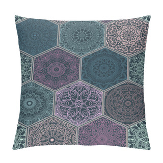 Personality  Oriental Seamless Pattern In Style Of Colorful Floral Patchwork Boho Chic With Mandala In Hexagon Elements Pillow Covers