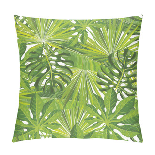 Personality  Seamless Tropical Leaves Pattern With Green Palm Branches In Sketch Style. Pillow Covers