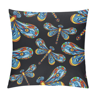 Personality Dragonfly Seamless Pattern. Dragonfly Background. Creative Backg Pillow Covers