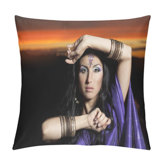Personality  Beautiful Indian Brunette Young Woman With Traditional Fashion Pillow Covers