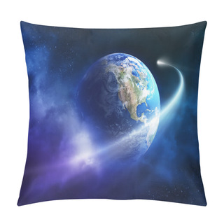 Personality  Comet Passing Earth In A Nebula Cloud ( Earth Uv Map From Http://visibleearth.nasa.gov ) Pillow Covers