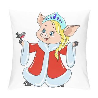 Personality  Cute Pig In The Snow Maiden Costume. Pig Cartoon Character For Postcard. Congratulations On Christmas. Chinese New Year. Pillow Covers