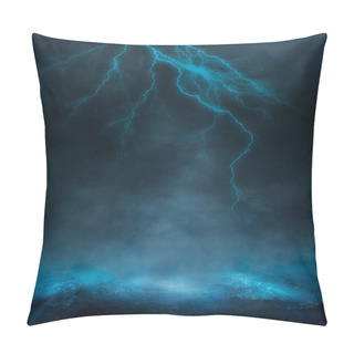 Personality  Dramatic Empty Nature Background. Dark Night View Of The City During A Thunderstorm. Flashing Lightning. Reflection Of Light On Water.  Pillow Covers
