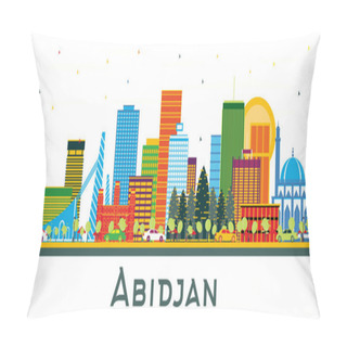 Personality  Abidjan Ivory Coast City Skyline With Color Buildings Isolated On White. Vector Illustration. Business Travel And Tourism Concept With Modern Architecture. Abidjan Cityscape With Landmarks. Pillow Covers