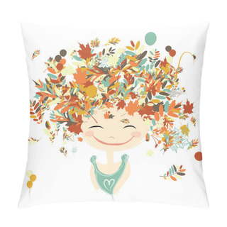 Personality  Female Portrait With Autumn Hairstyle For Your Design Pillow Covers