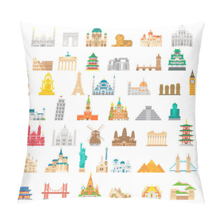 Personality  Flat Design Famous Landmark Set Pillow Covers