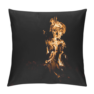 Personality  Logs Burning In Camp Fire Isolated On Black Pillow Covers