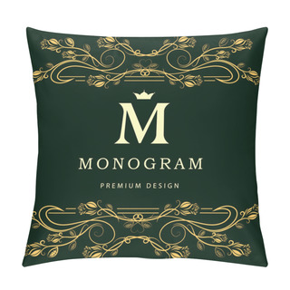 Personality  Monogram Design Elements, Graceful Template. Elegant Line Art Logo Design. Letter M. Business Sign, Identity For Restaurant, Royalty, Boutique, Cafe, Hotel, Heraldic, Jewelry, Fashion, Wine. Vector Pillow Covers