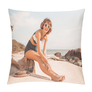 Personality  Attractive Young Woman In Bikini On The Beach Pillow Covers