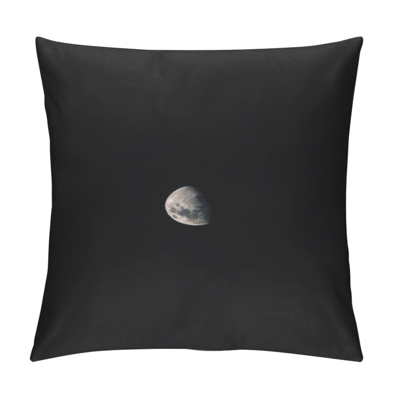 Personality  A vertical shot of the moon in a waning gibbous phase appearing in the dark, black sky pillow covers