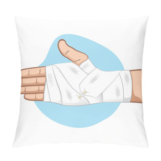 Personality  Illustration First Aid Hands With Bandage Bandage In The Palm And Wrist Region, Caucasian. Ideal For Medical, Informative And Institutional Catalogs Pillow Covers